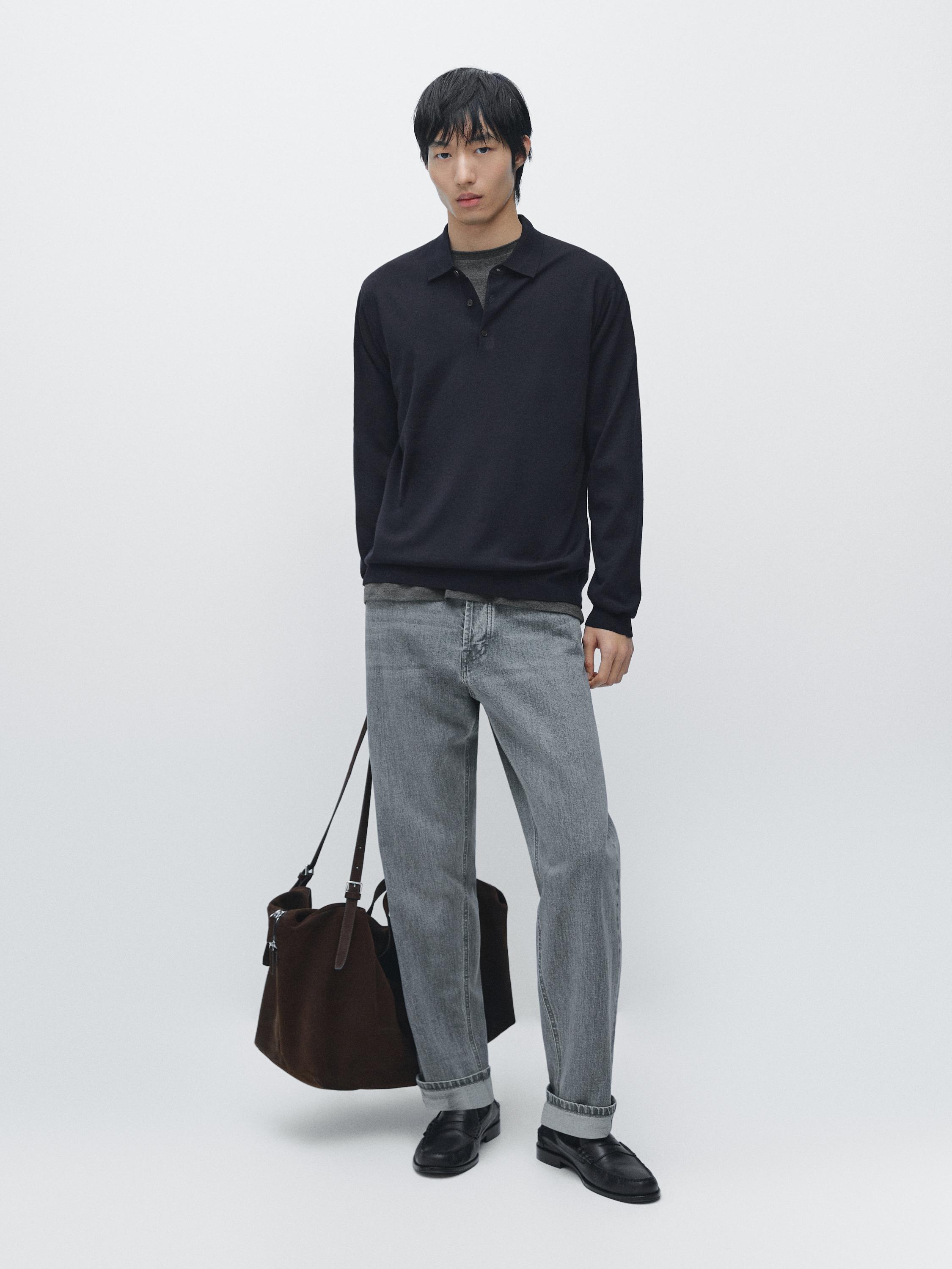 100% wool knit sweater with polo collar